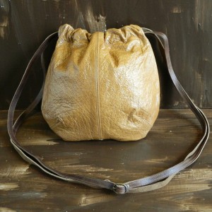 Metallic Bronze Leather Drawstring Bag